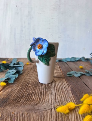 Latte Coffee Mug with Blue Flowers
