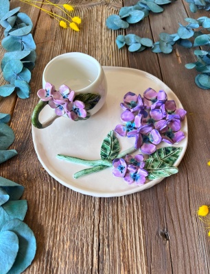 Mor Çiçekli Kahve Mug Set