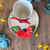 Latte Coffee Mug Set with Poppy Flowers