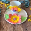 Coffee Mug Set with Yellow / Pink Flowers