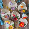 Coffee Mug Set with Yellow / Pink Flowers
