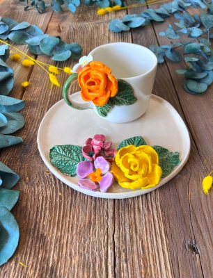 Coffee Mug Set with Colorful Flowers