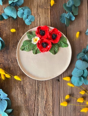 Cake Plate with Poppy Flowers