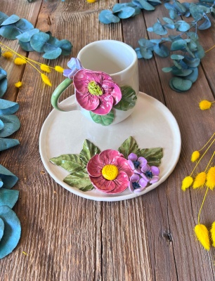 Renkli Çiçekli Kahve Mug Set