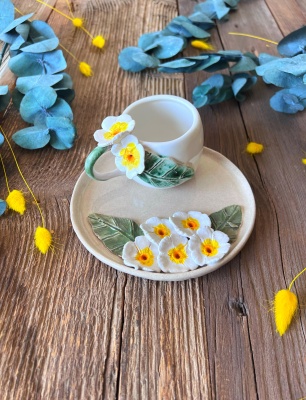 Turkish Coffee Cup Set with Daisy Flowers