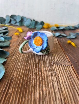 Turkish Coffee Cup with Blue Flower