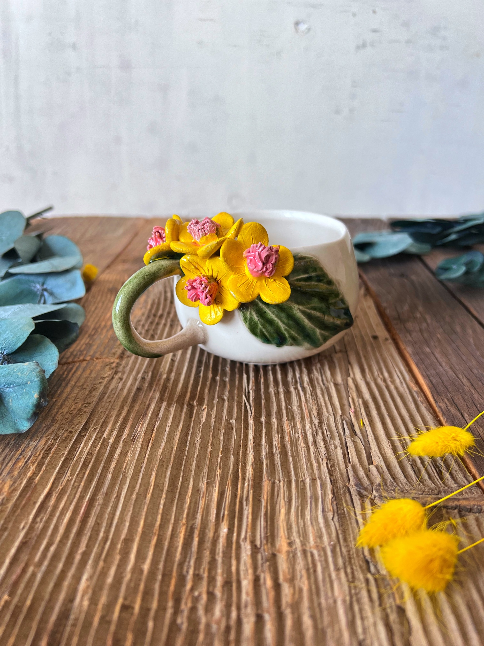 Coffee Mug with Yellow Flowers