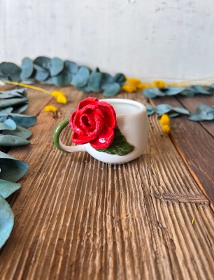 Turkish Coffee Cup with Red Rose