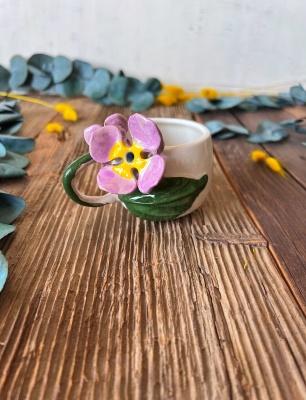 Turkish Coffee Cup with Purple Flower