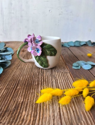 Mor Ortanca Çiçekli Kahve Mug