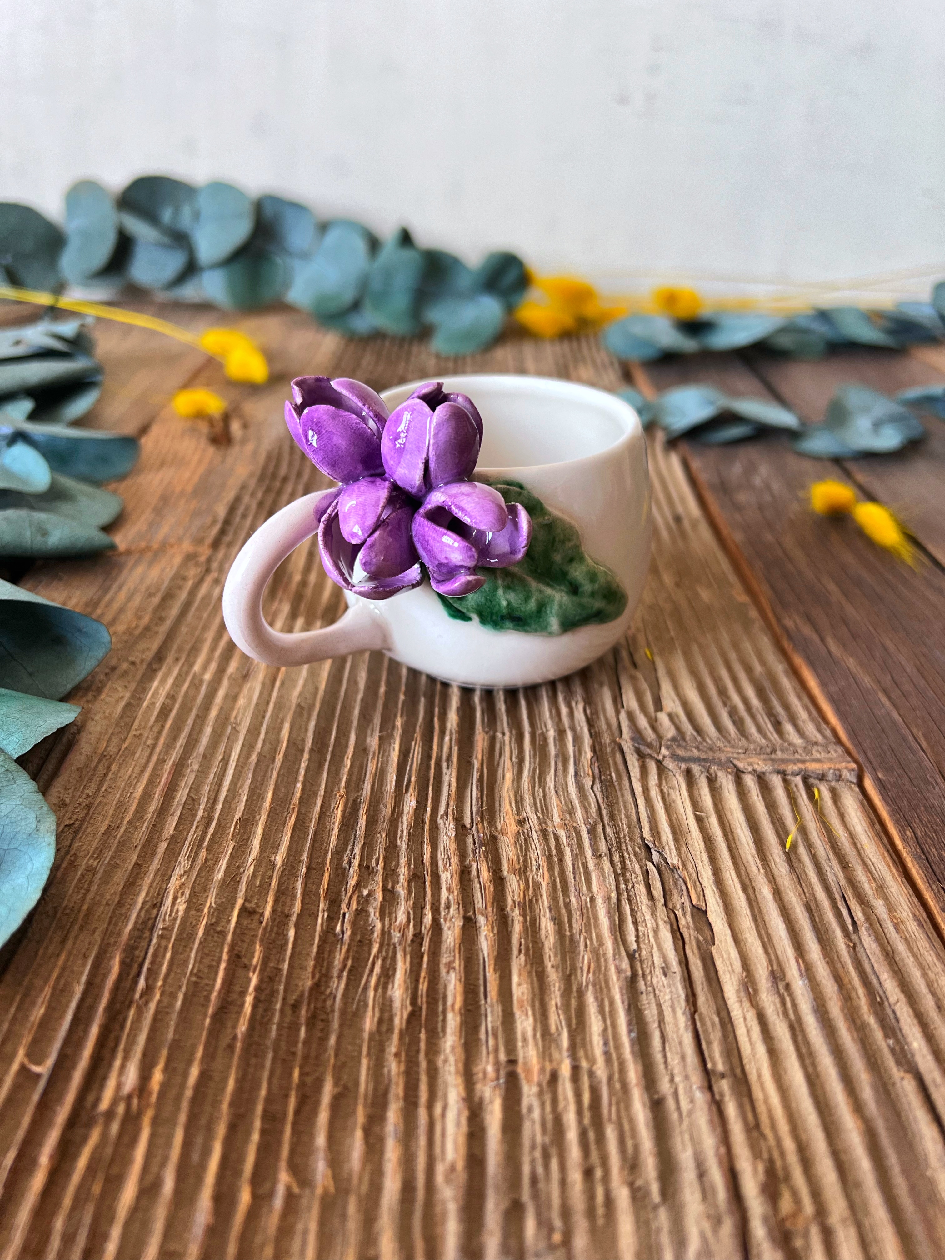 Turkish Coffee Cup with Purple Flower