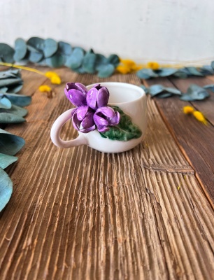 Turkish Coffee Cup with Purple Flower
