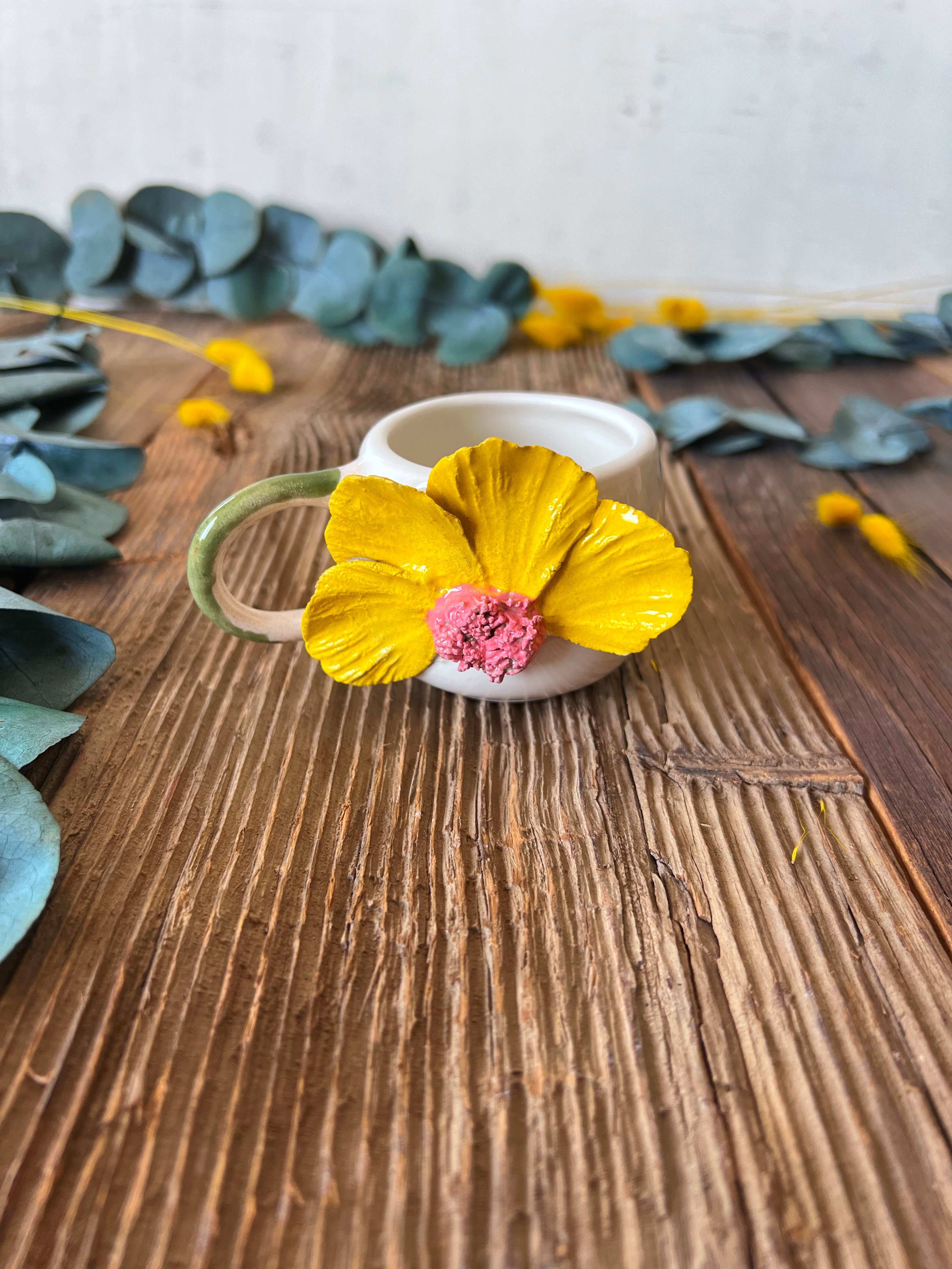 Turkish Coffee Cup with Yellow Flower