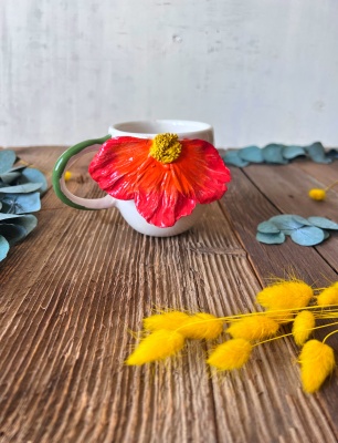 Coffee Mug with Big Red Flower