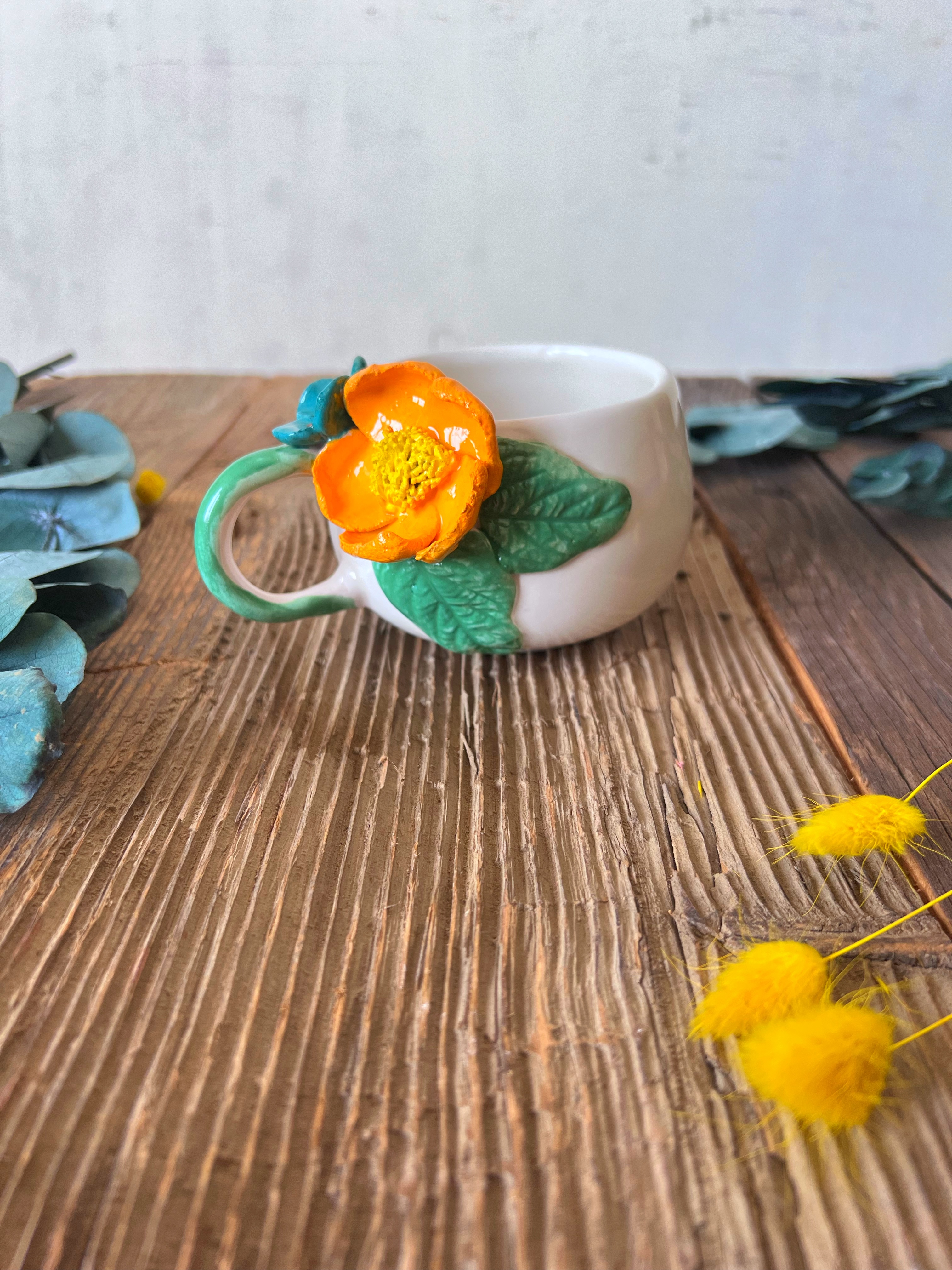 Coffee Mug with Orange Flower