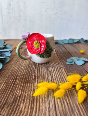 Coffee Mug with Red Flower