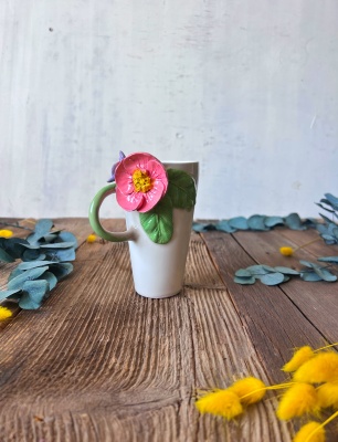 Pembe Çiçekli Latte Kahve Mug