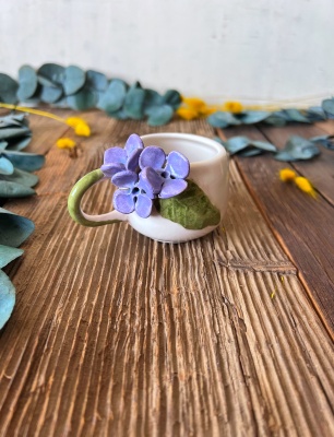 Turkish Coffee Cup with Purple Flower