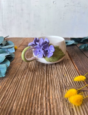 Coffee Mug with Purple Hydrangea Flower