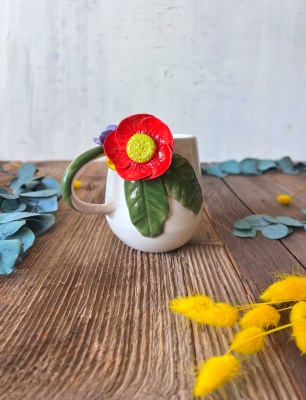 Kırmızı Çiçekli Kahve Mug