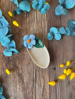 Small Oval Breakfast Plate with Blue Flower