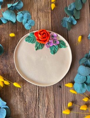 Cake Plate with Orange Rose