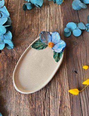 Oval Breakfast Plate with Blue Flower
