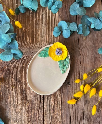 Small Oval Breakfast Plate with Yellow Flower