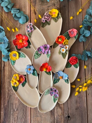 Sarı Çiçekli Oval Kahvaltı Tabak