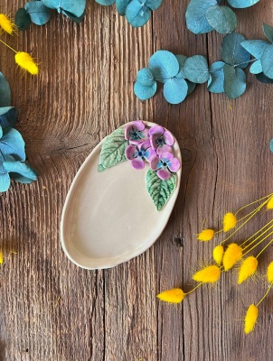Mor Çiçekli Oval Kahvaltılık Tabak