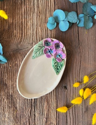 Small Oval Breakfast Plate with Purple Flowers