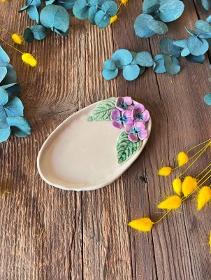 Mor Çiçekli Oval Kahvaltılık Tabak