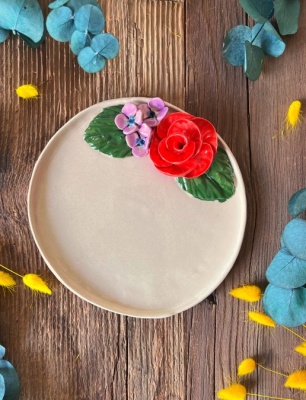 Cake Plate with Red Rose