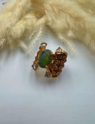 Opal, Akik ve Elmas Taşlı Gümüş Yüzük