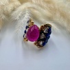 Silver Ring with Lapis Lazuli, Ruby and Raw Diamonds