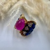 Silver Ring with Lapis Lazuli, Ruby and Raw Diamonds