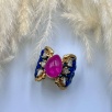 Silver Ring with Lapis Lazuli, Ruby and Raw Diamonds