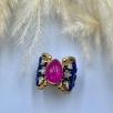Silver Ring with Lapis Lazuli, Ruby and Raw Diamonds
