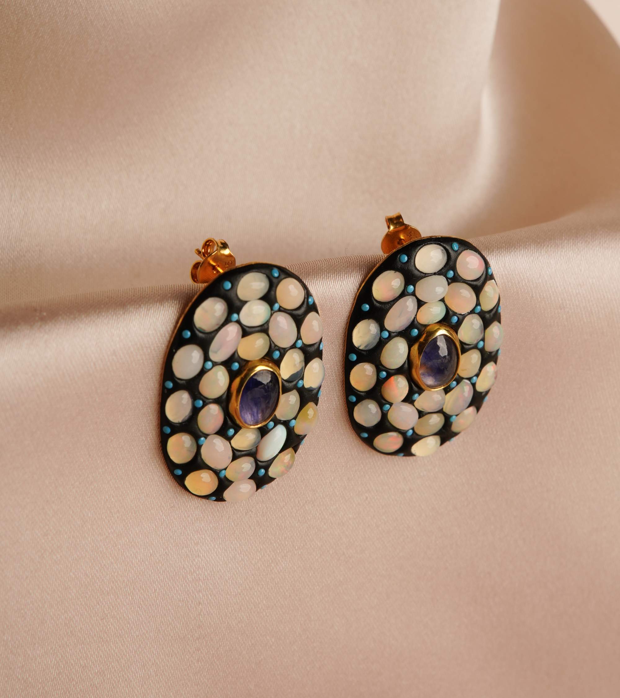 Silver Earrings with Opal and Kyanite Stones