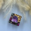 Silver Ring with Tourmaline, Amethyst, and Raw Diamonds