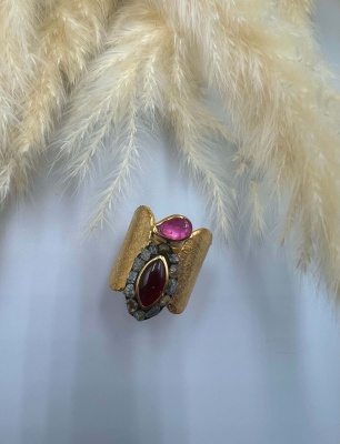 Garnet, Turmalin ve Elmas Taşlı Gümüş Yüzük