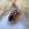 Silver Ring with Garnet, Tourmaline, and Raw Diamonds