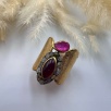 Silver Ring with Garnet, Tourmaline, and Raw Diamonds
