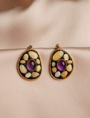 Silver Earrings with Opal and Amethyst Stones