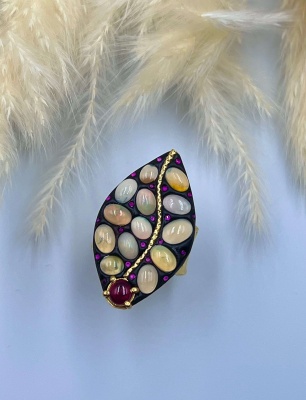 Garnet ve Opal Taşlı Gümüş Yüzük