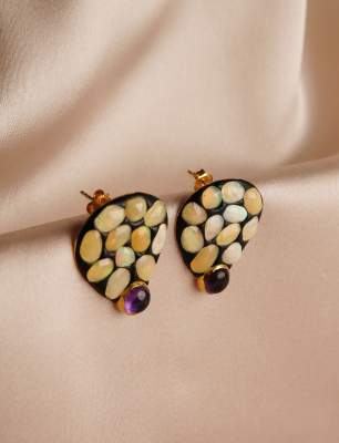Silver Earrings with Opal and Amethyst Stone