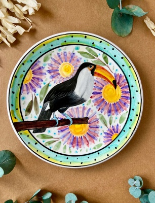 Özel Tasarım Çini Tabak Tukan Kuşu