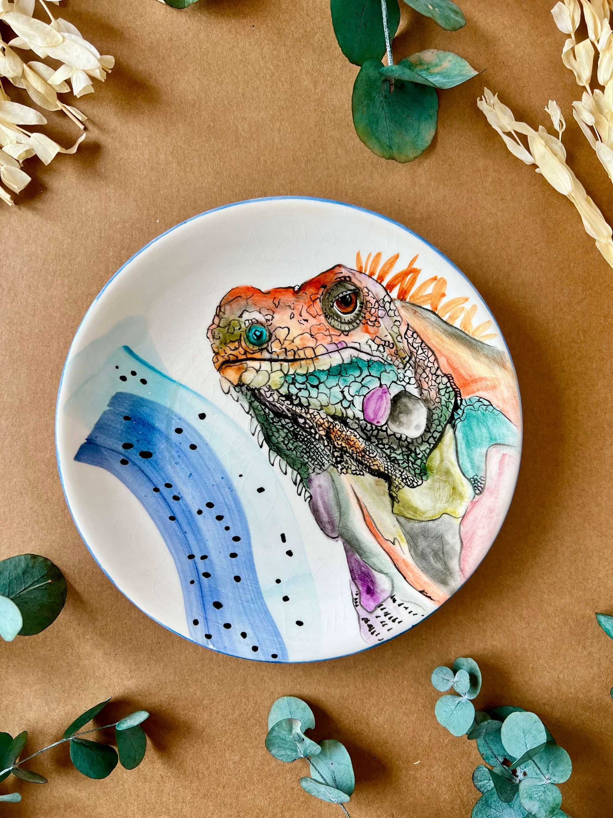 Özel Tasarım Çini Tabak Iguana