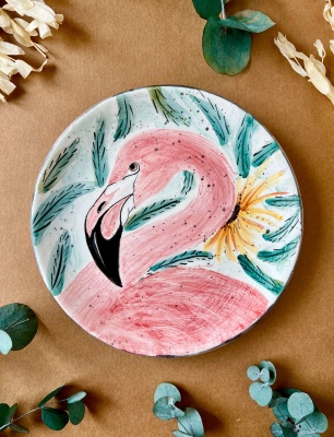 Özel Tasarım Çini Tabak Flamingo