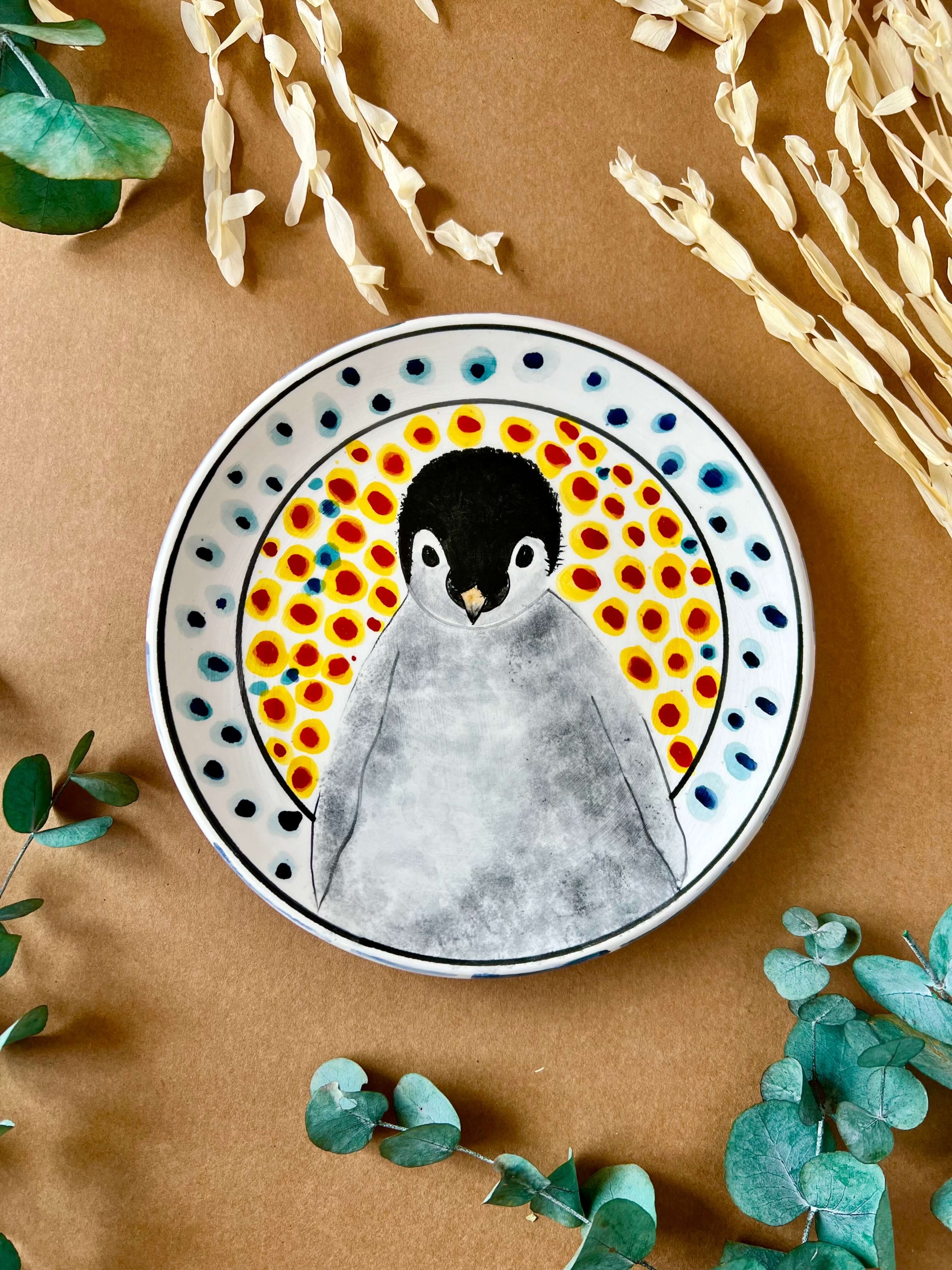 Özel Tasarım Çini Tabak Penguen